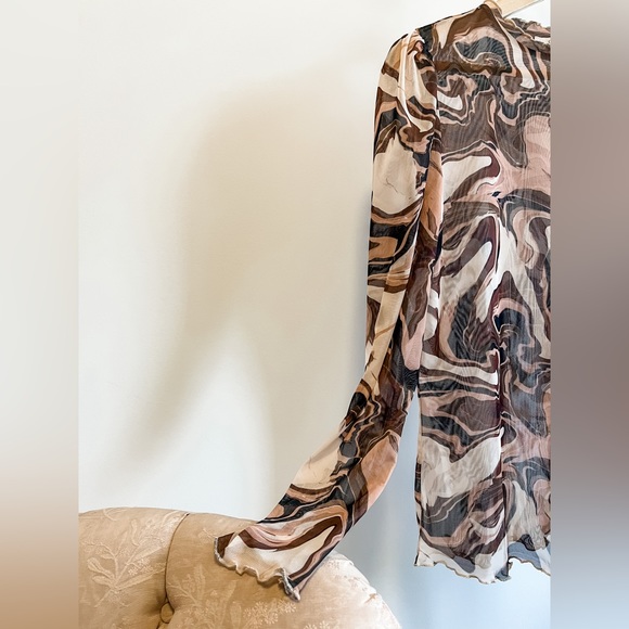 🥛Cream - NWOT🥛 Sheer Marbled Top / Size XL - Picture 3 of 3